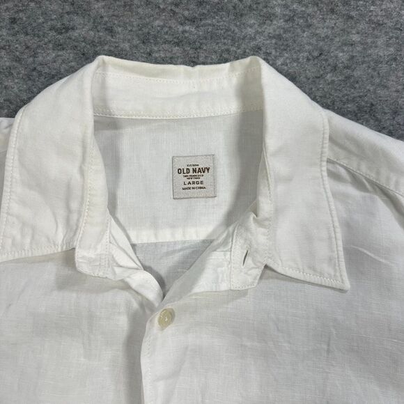 Old Navy Men's Button Up Shirt Size Large White Long Sleeves Collared - Picture 3 of 7